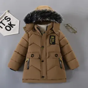 Winter Boys Solid Color Hooded Down Coat