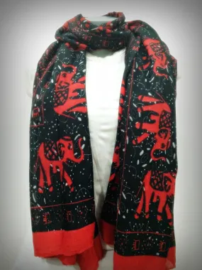 100% Organic Cotton Scarf Shawl From Thailand Elephant Mandala Red