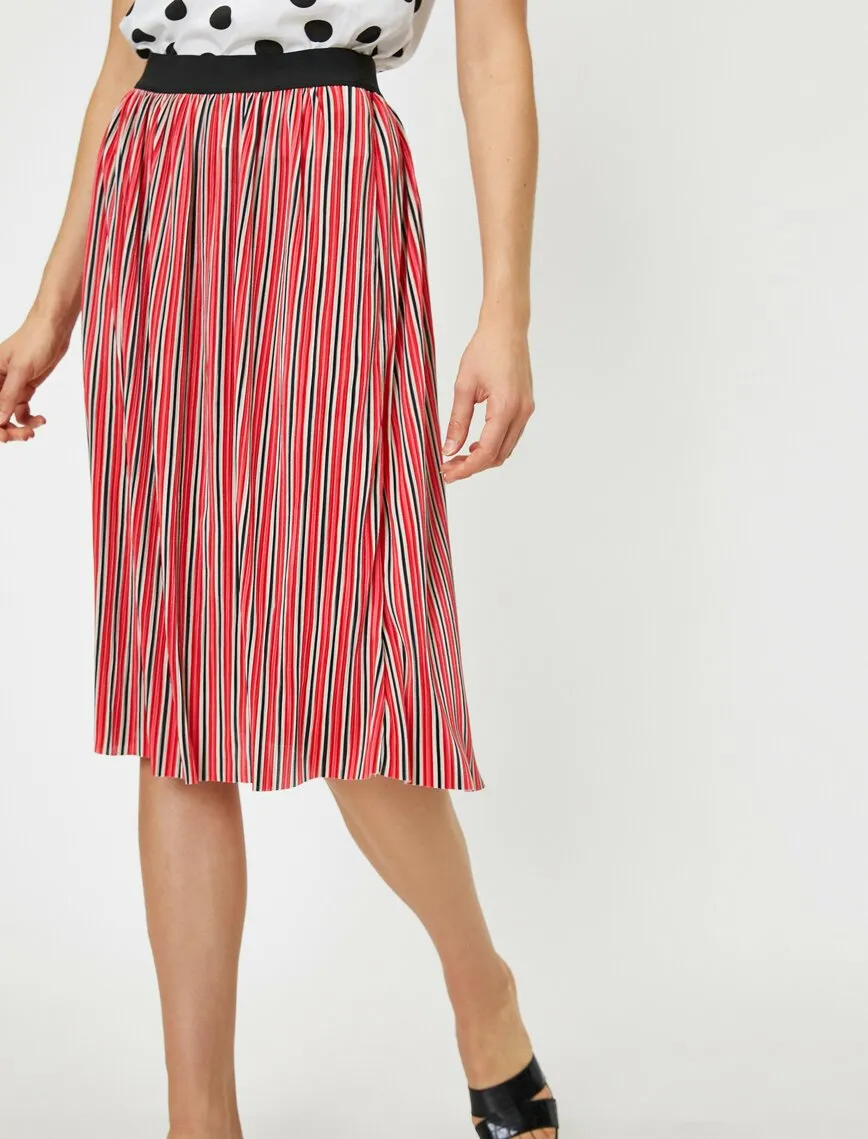 12110 Red Striped Midi Skirt