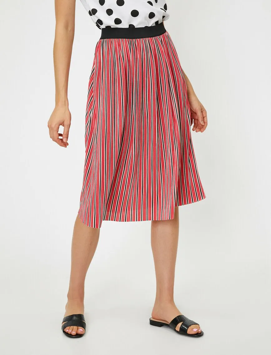 12110 Red Striped Midi Skirt