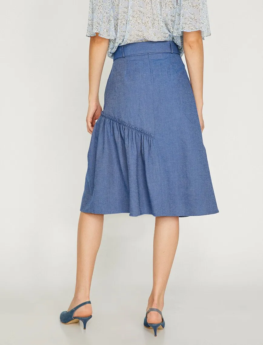 12163 Indigo Waist Detailed Midi Skirt