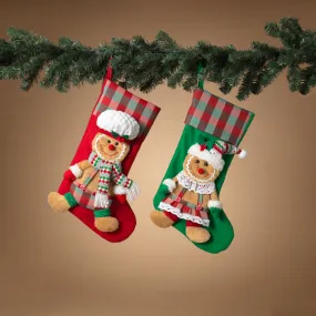 17.3 Inche High Fabric Holiday Gingerbread Men Stockings Set of 2