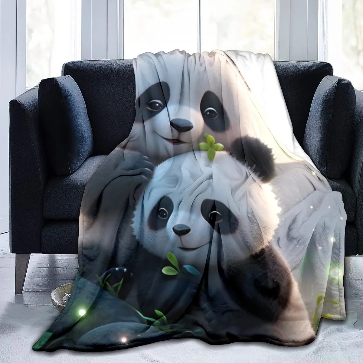 1pc Cozy Panda Print Flannel Blanket - Soft, Comfortable, Versatile Throw for Sofa, Bed, Office, Shawl, Cover Legs, Wild Camping - Multi-Purpose, Lightweight, Warm, Fuzzy, and Easy to Care