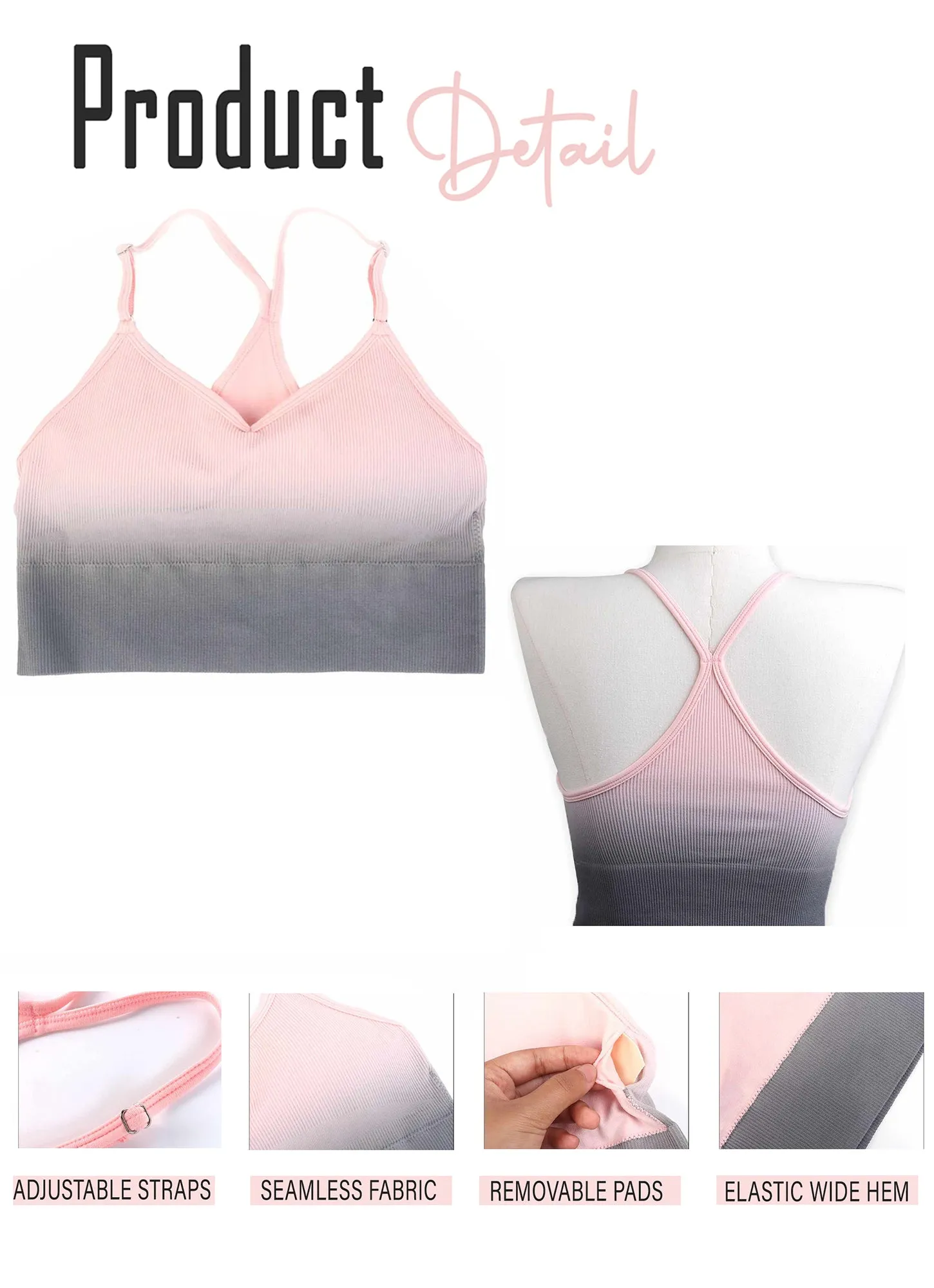 2 Pack Crop Tops Bralette For Women Tank Adjustable Camisole with Removable Pad