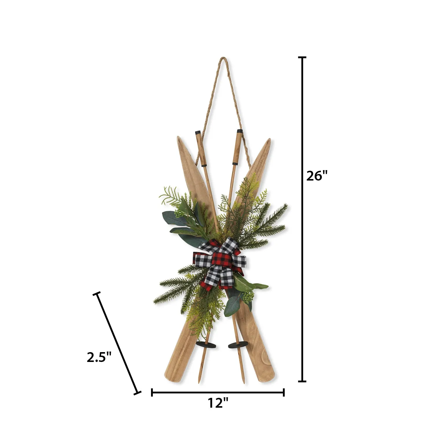 26-in H Wood Ski Wall Hanging with Floral & Fabric Bow Accent