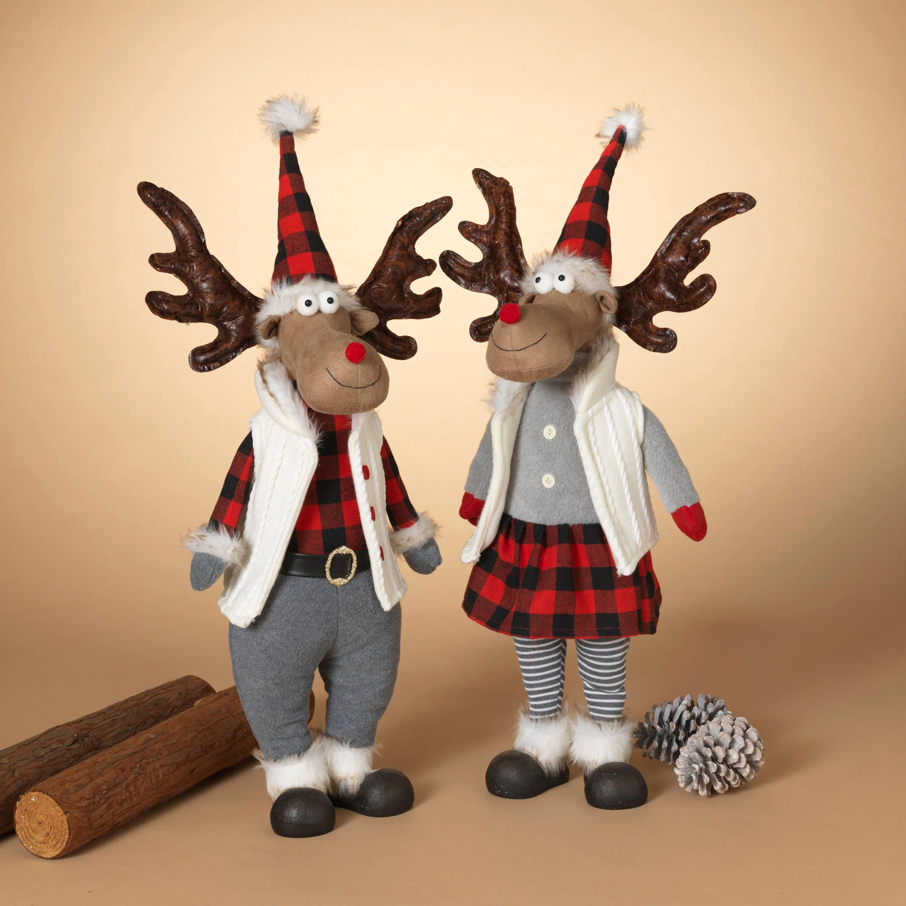 29.5 Inches High Lighted Fabric Holiday Moose Set of 2