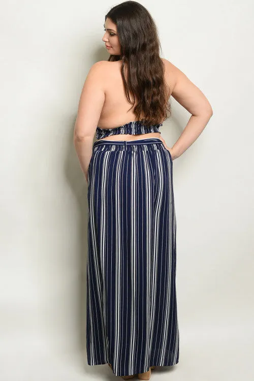 2pc Navy Blue Plus Size Palazzo Pants Set