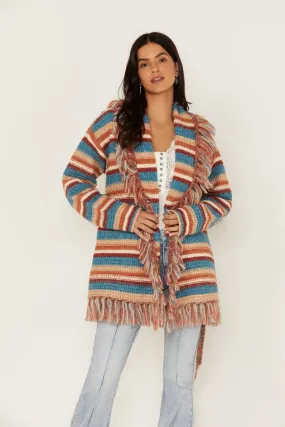 Abilene Striped Fringe Cardigan Sweater