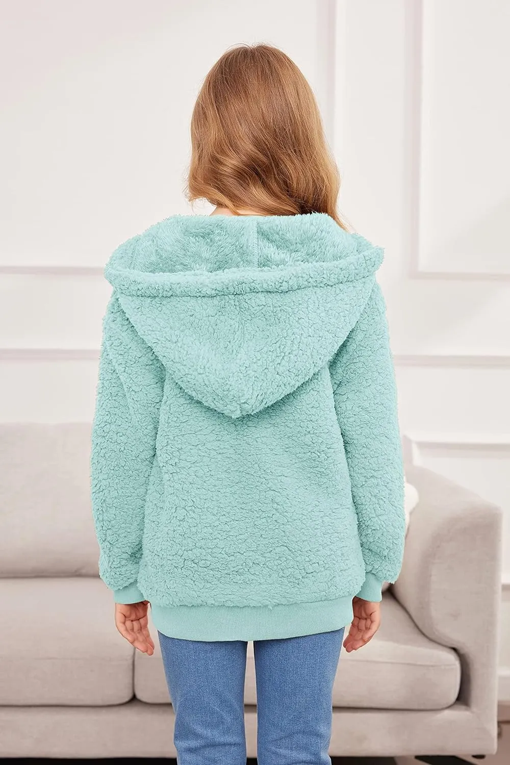 Arshiner Girls Fleece Sherpa Jacket Faux Shearling Fluffy Hooded Coat