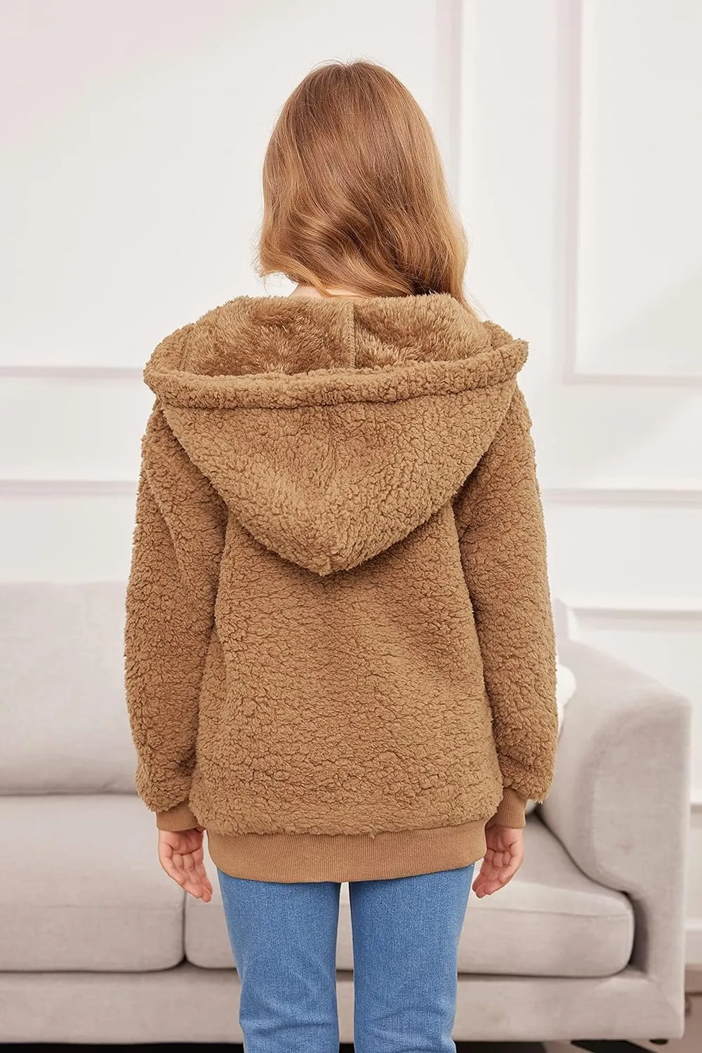 Arshiner Girls Fleece Sherpa Jacket Faux Shearling Fluffy Hooded Coat