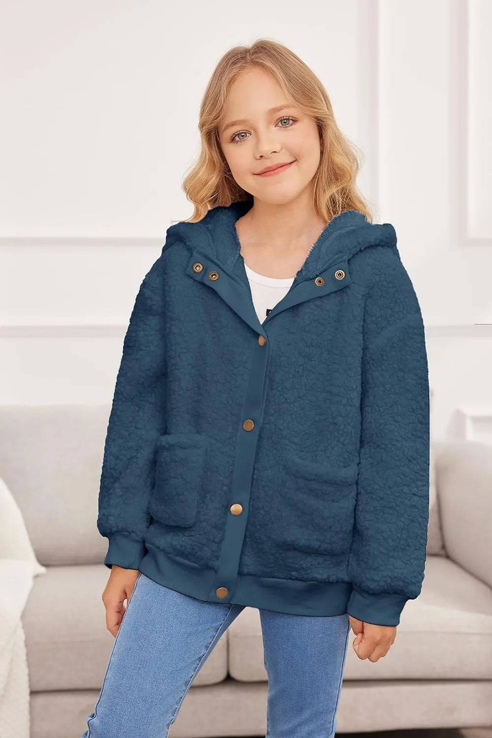 Arshiner Girls Fleece Sherpa Jacket Faux Shearling Fluffy Hooded Coat