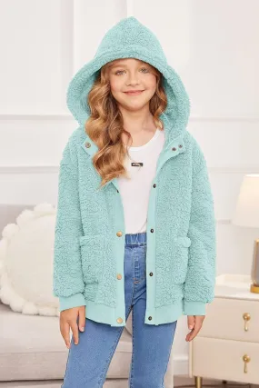 Arshiner Girls Fleece Sherpa Jacket Faux Shearling Fluffy Hooded Coat