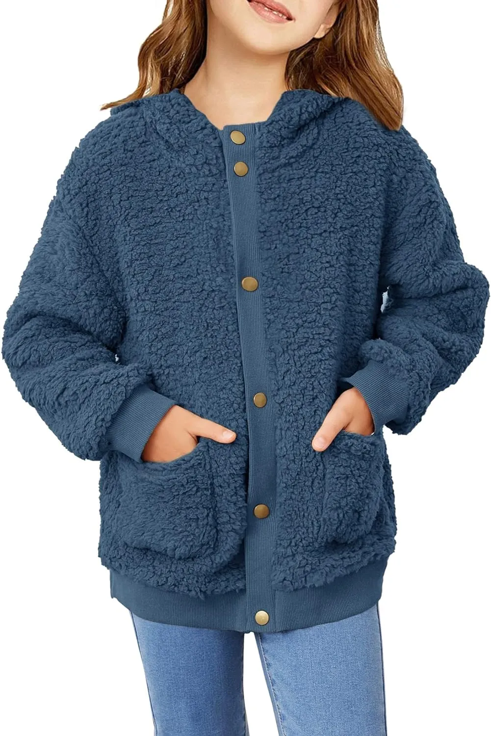 Arshiner Girls Fleece Sherpa Jacket Faux Shearling Fluffy Hooded Coat