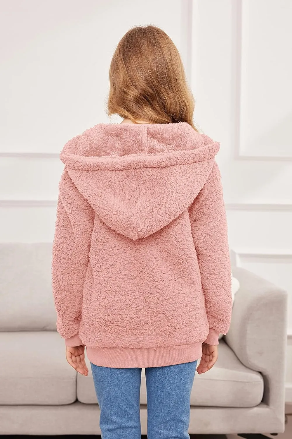 Arshiner Girls Fleece Sherpa Jacket Faux Shearling Fluffy Hooded Coat