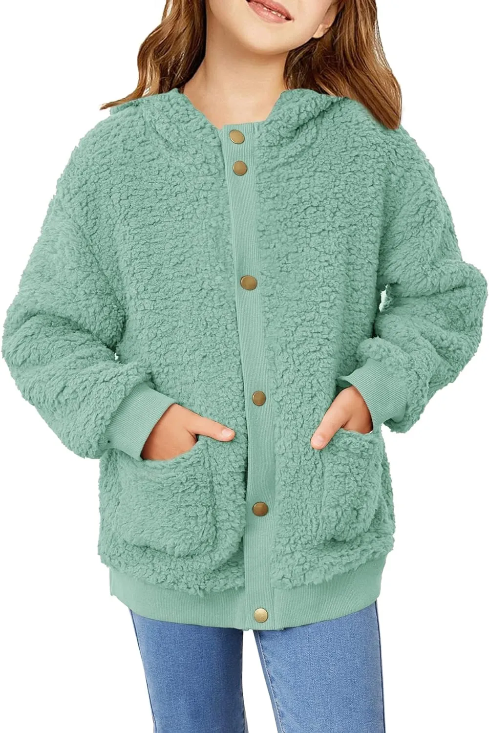 Arshiner Girls Fleece Sherpa Jacket Faux Shearling Fluffy Hooded Coat