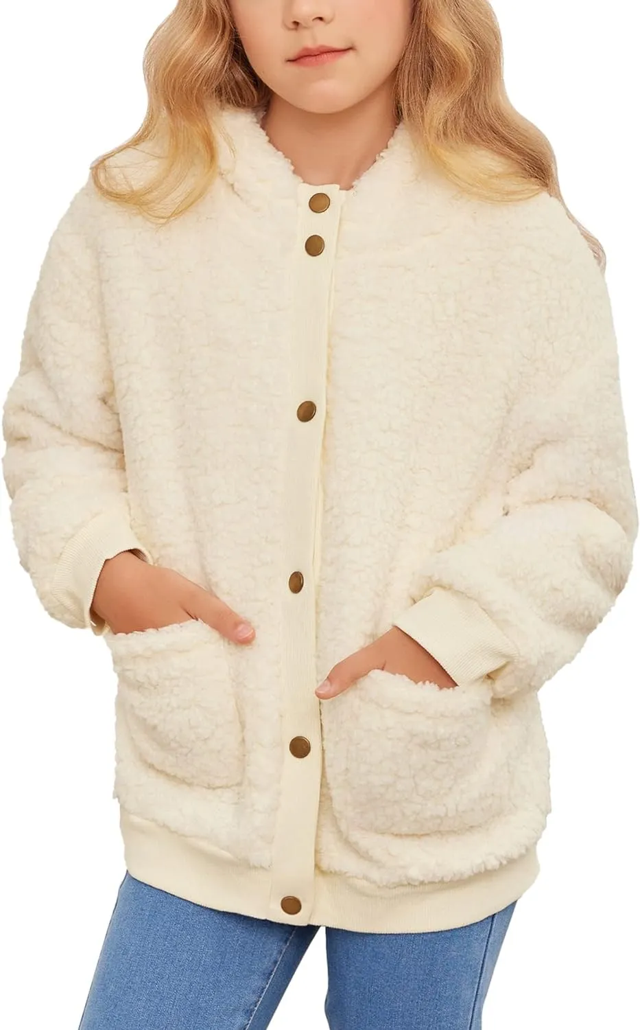 Arshiner Girls Fleece Sherpa Jacket Faux Shearling Fluffy Hooded Coat