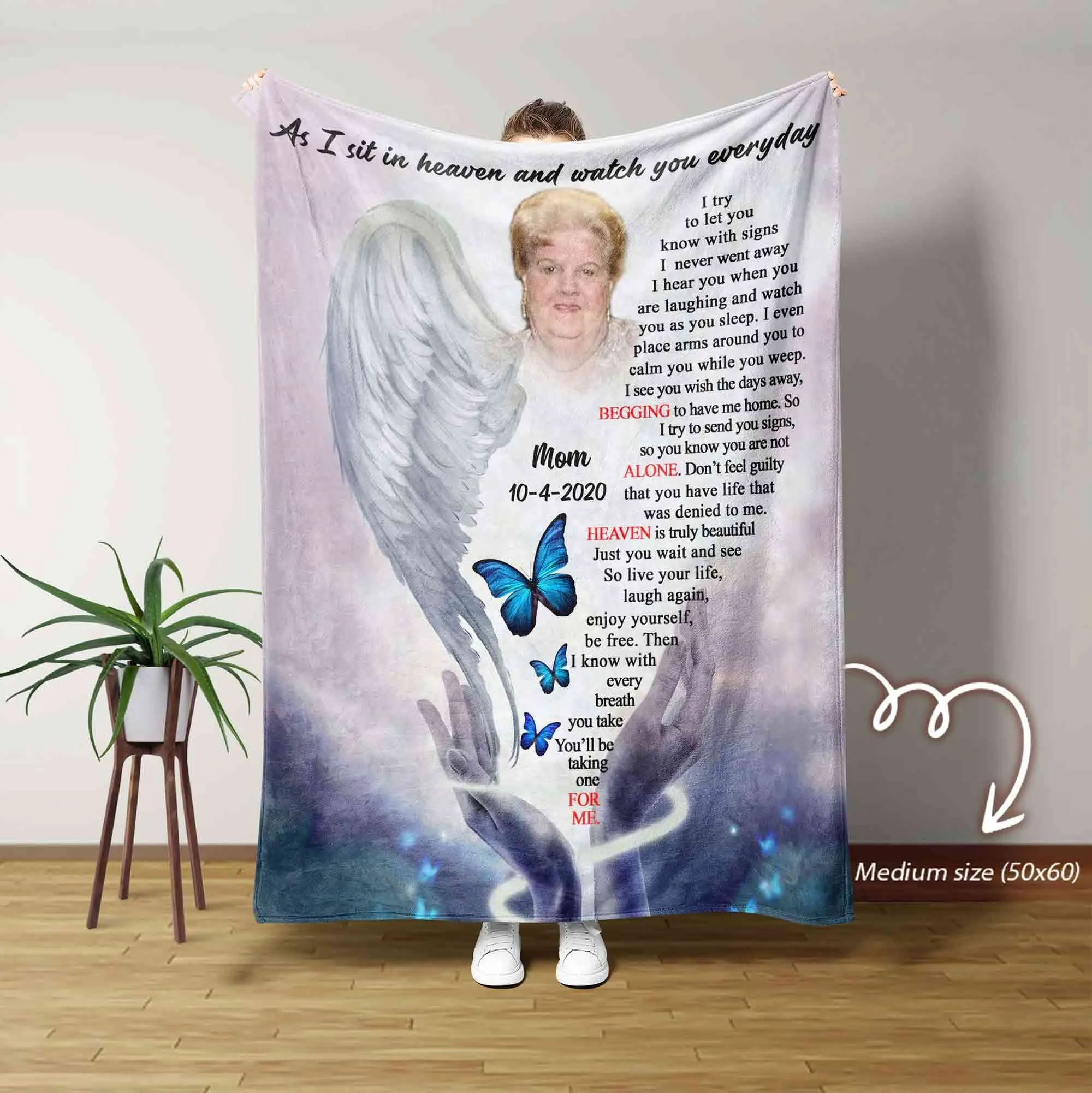 As I Sit In Heaven Watching You Everyday Blanket, Personalized Name Blanket, Custom Photo Blanket, Memorial Blanket, Family Throw Blanket