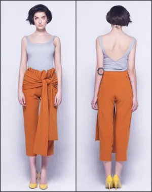 Avant Garde High Waist Skinny Leg Bow Detail Crepe Pants // Asymmetrical Trouser