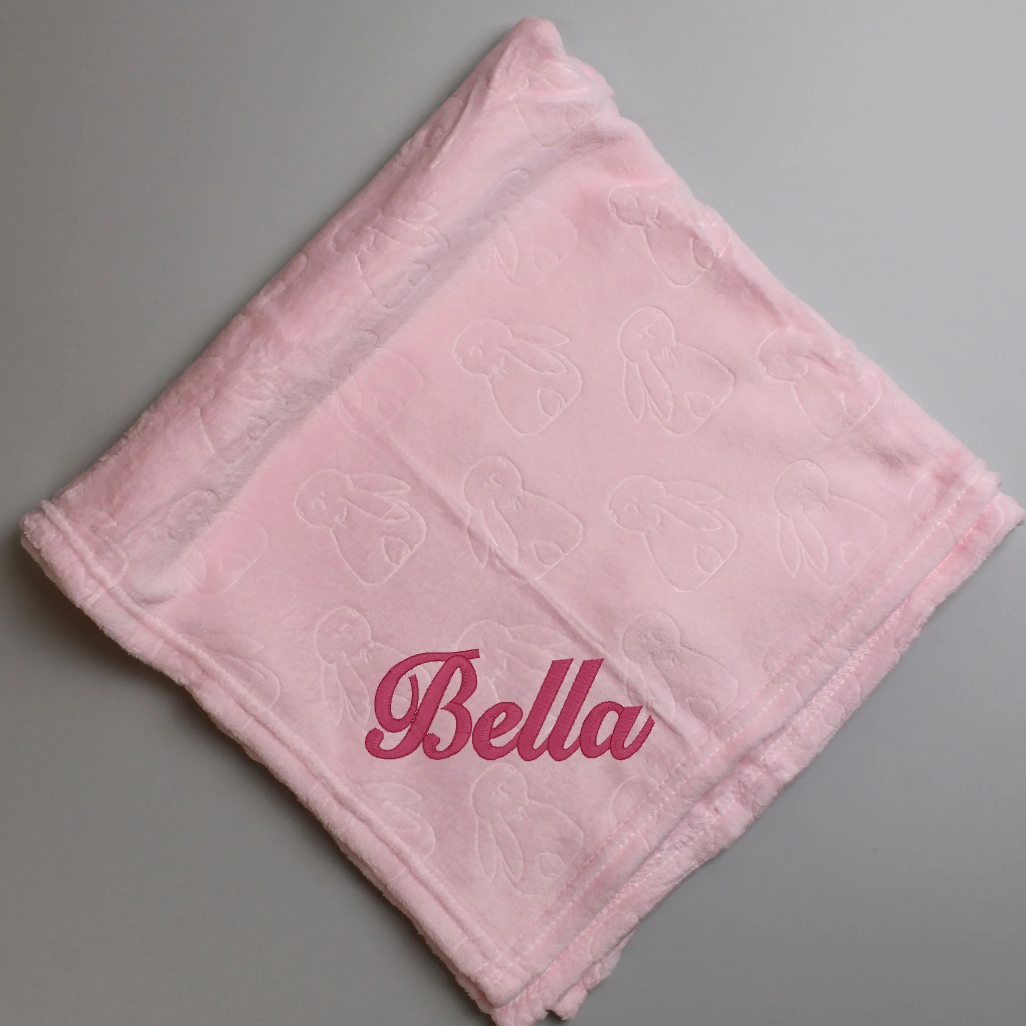 Baby Girls Pink Embossed Bunny Blanket - Personalised