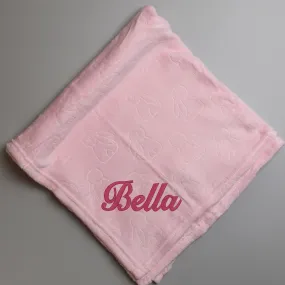 Baby Girls Pink Embossed Bunny Blanket - Personalised