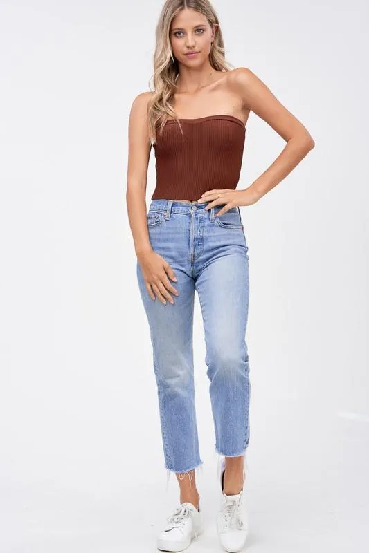 Baines Strapless Sweater Crop Top Mocha