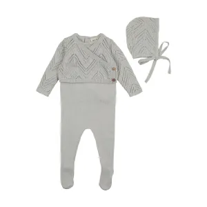 Bee & Dee Pale Blue Crochet Sweater Knit Outfit Footie with Bonnet