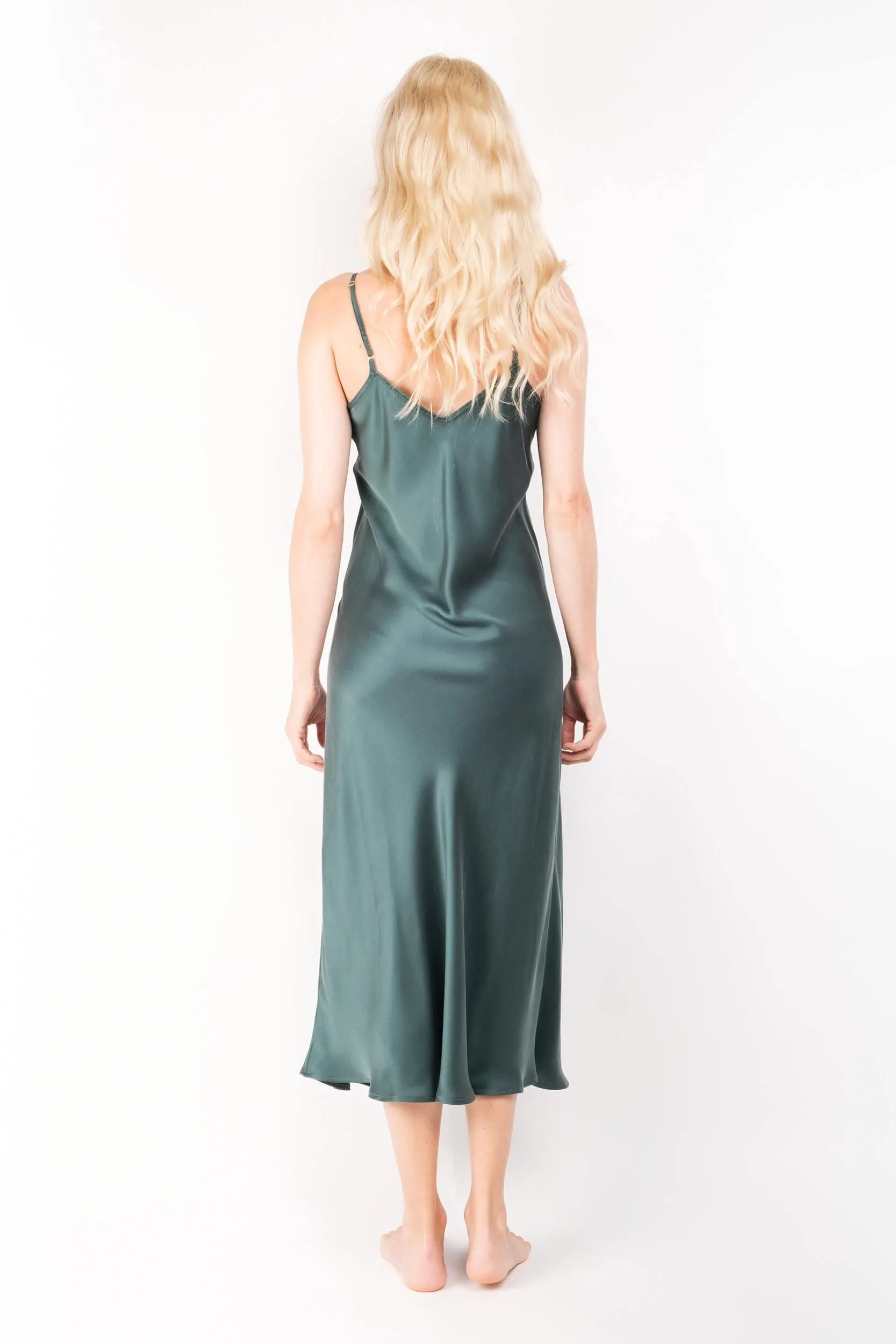 Bias-cut Vintage-Inspired Lightweight Silk Slip Dress - Emerald