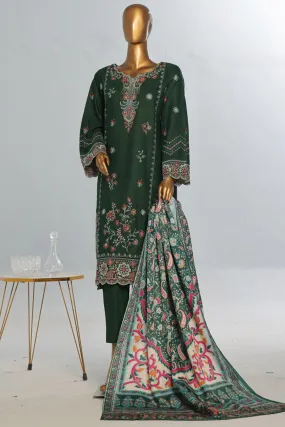 Bin Saeed Stitched 3 Piece Luxury Emb Khaddar With Shawl Collection'2024-WKK-1204-Green