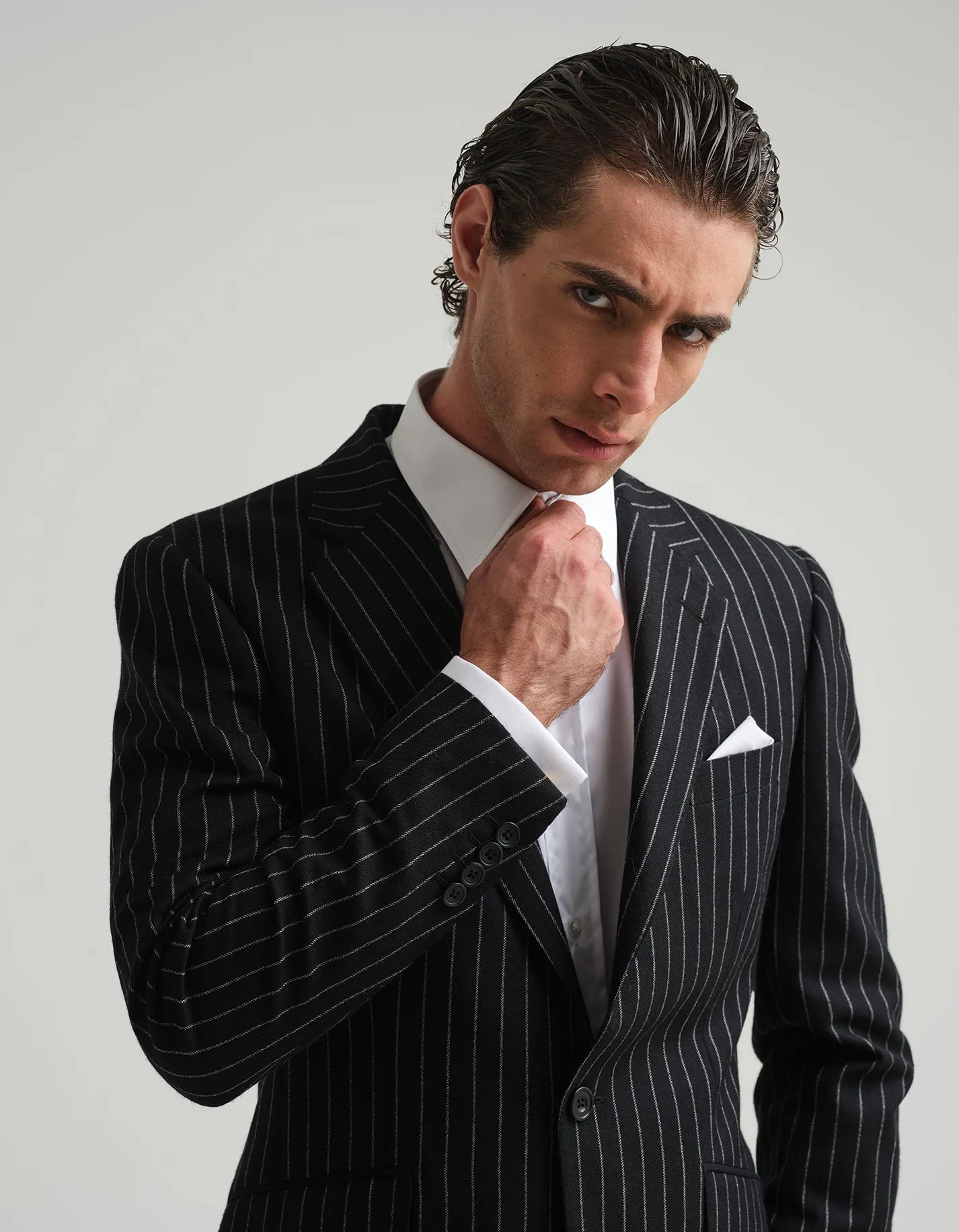 Black & White Chalk Stripe 2 Piece Suit