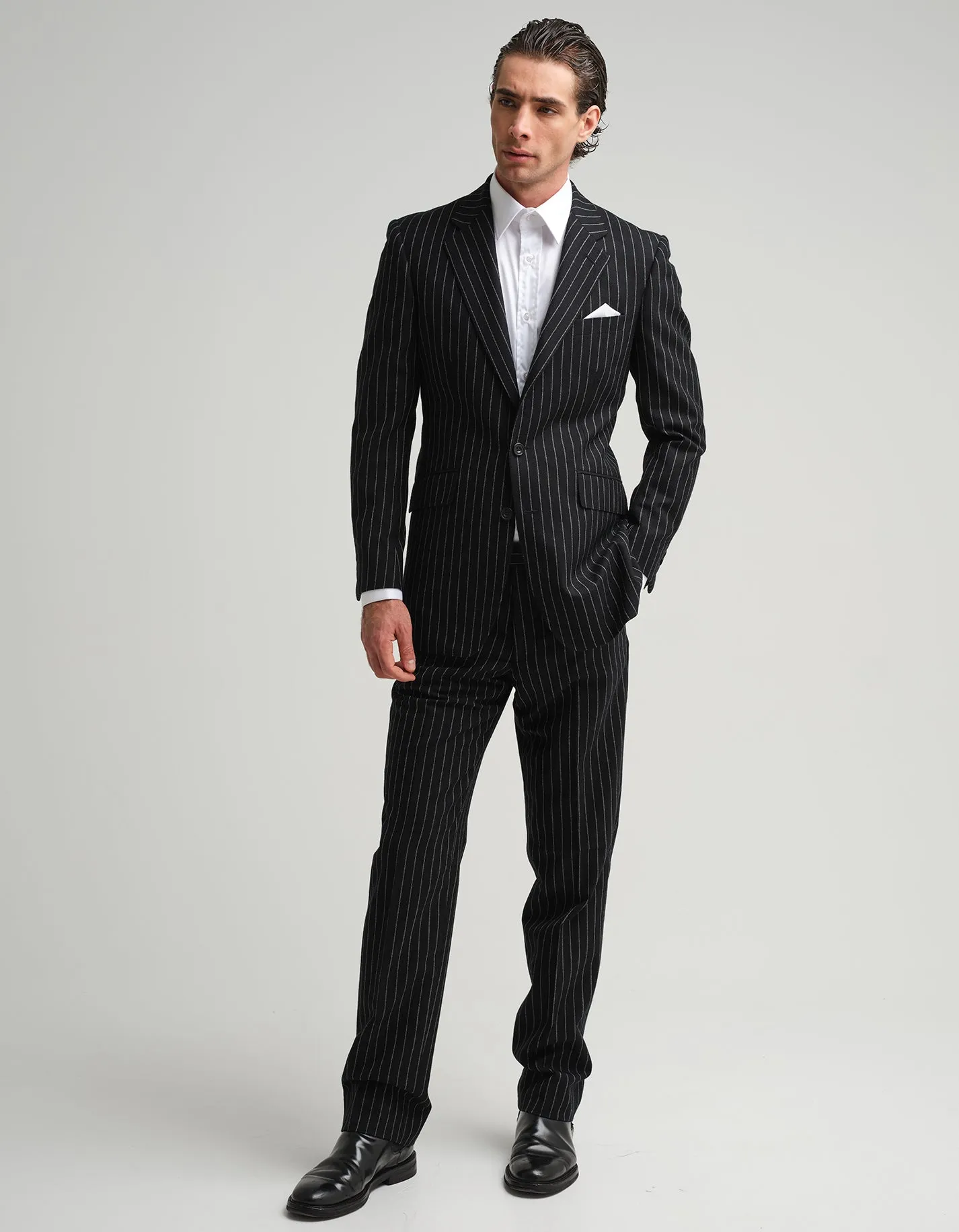 Black & White Chalk Stripe 2 Piece Suit