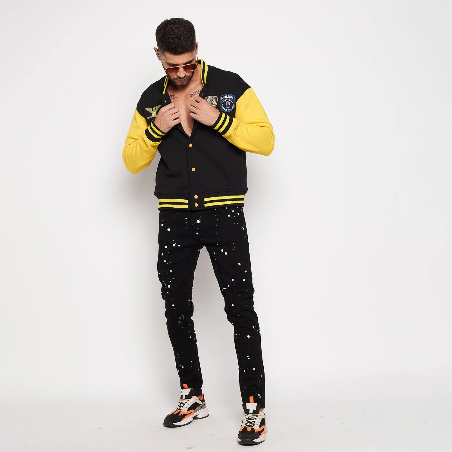 Black and Yellow Fleece Bomber Jacket