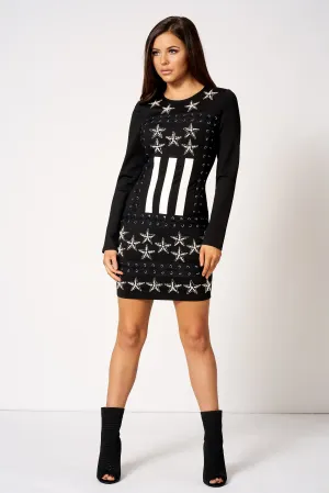 Black Embellished Star Mini Bodycon Dress