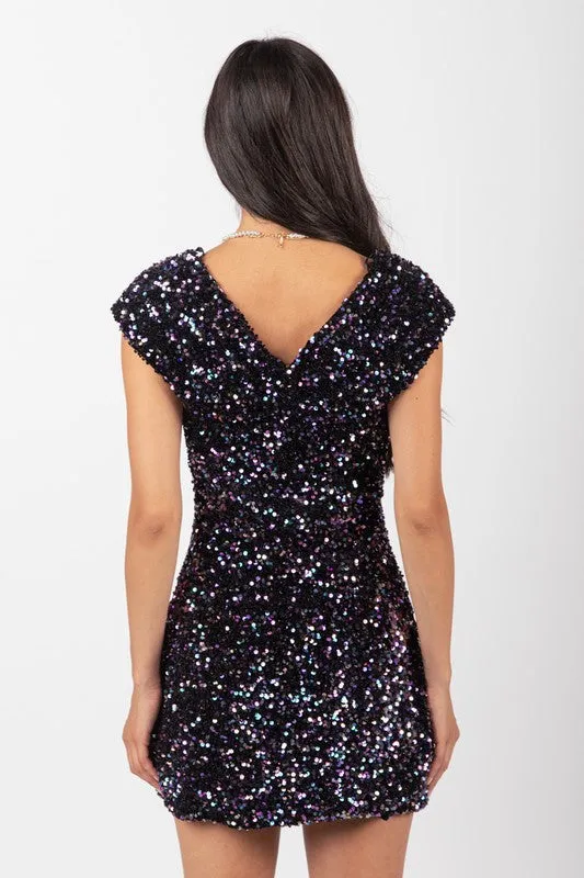 Black Off Shoulder Fitted Sequin Bodycon Mini Dress