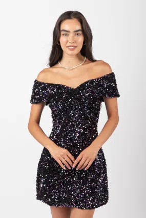 Black Off Shoulder Fitted Sequin Bodycon Mini Dress