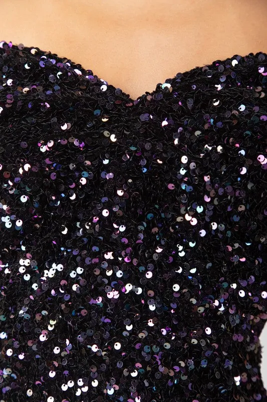 Black Off Shoulder Fitted Sequin Bodycon Mini Dress