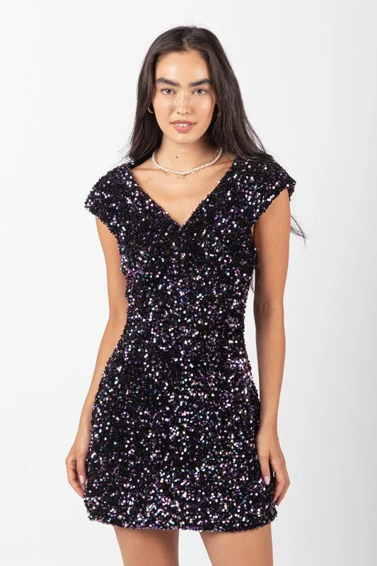 Black Off Shoulder Fitted Sequin Bodycon Mini Dress