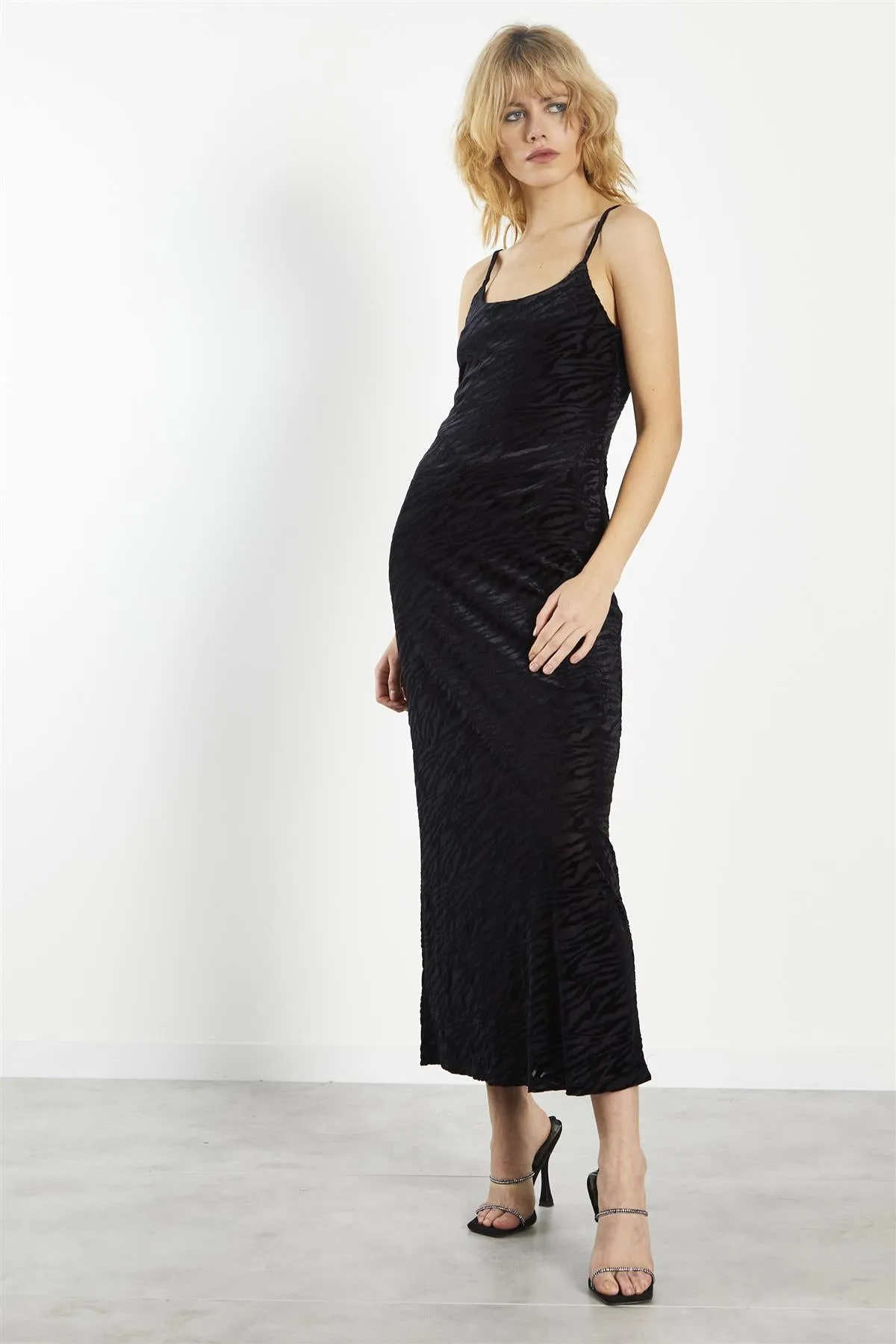 Black Velvet-Devore Bodycon Maxi-Dress