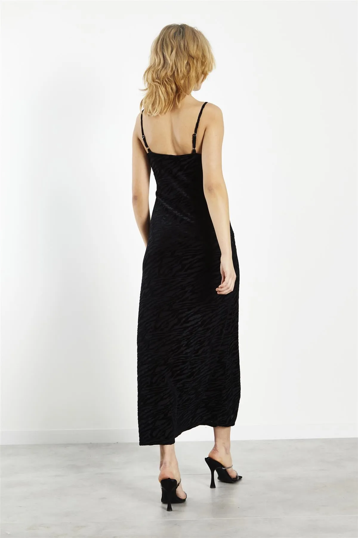 Black Velvet-Devore Bodycon Maxi-Dress