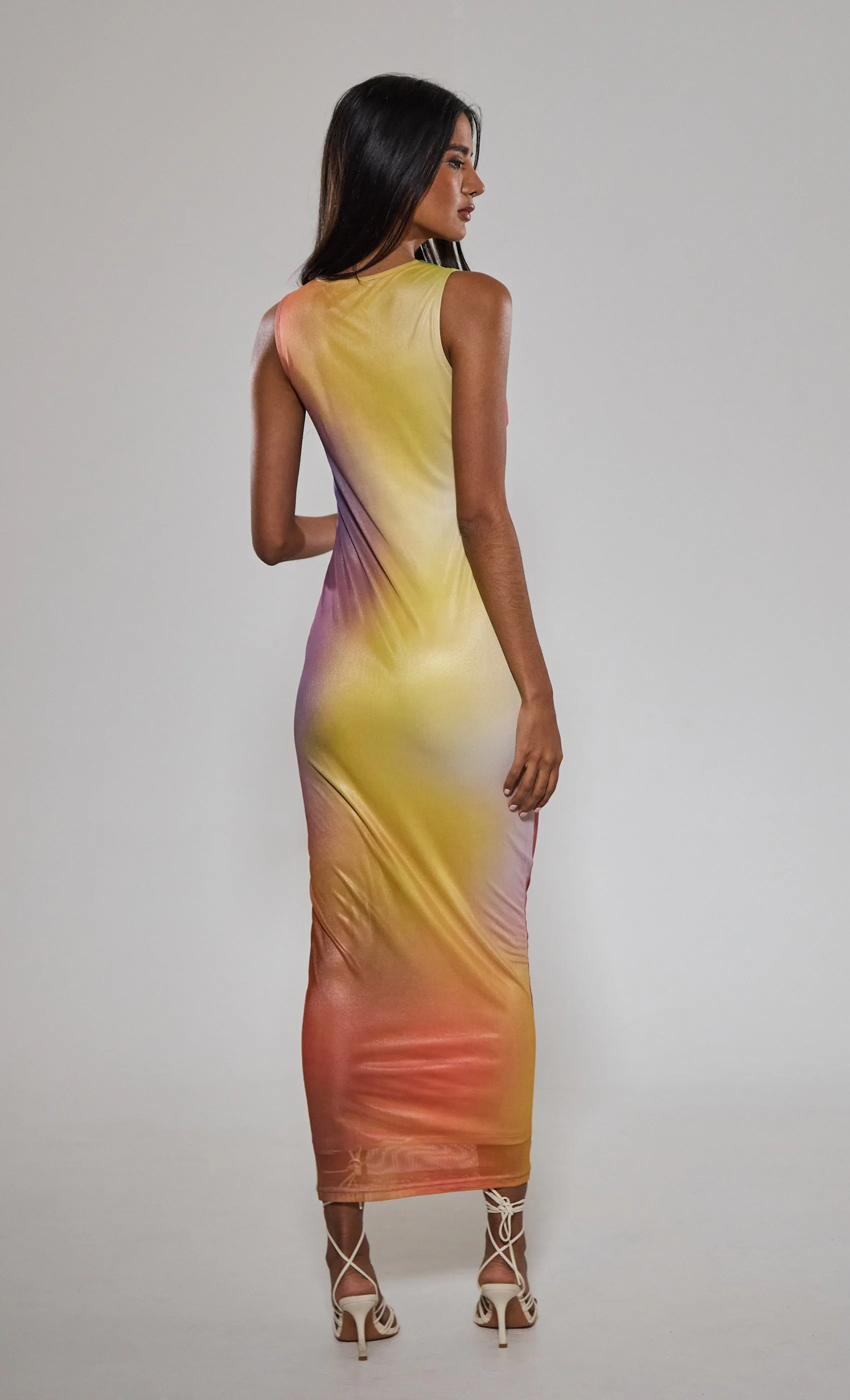 Blur Mesh Slash Maxi Dress