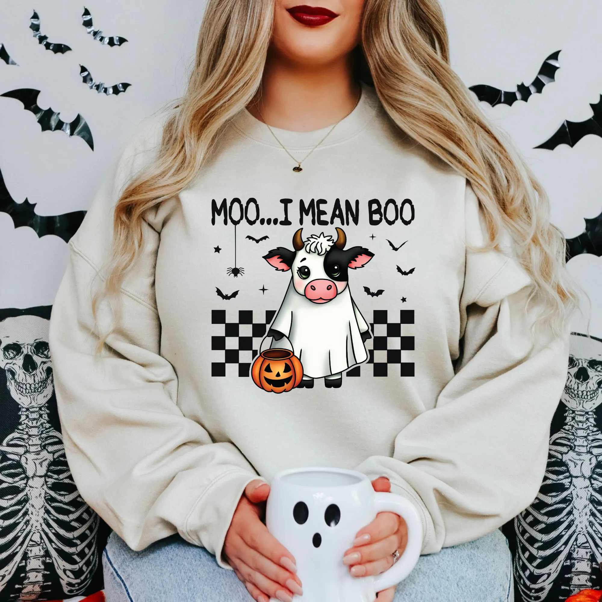 Boo I Mean Moo Halloween Cow Crewneck Sweatshirt