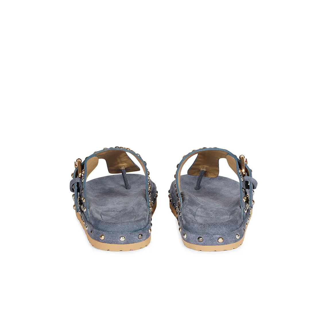 Boston Studded Buckle Denim Leather Sandal