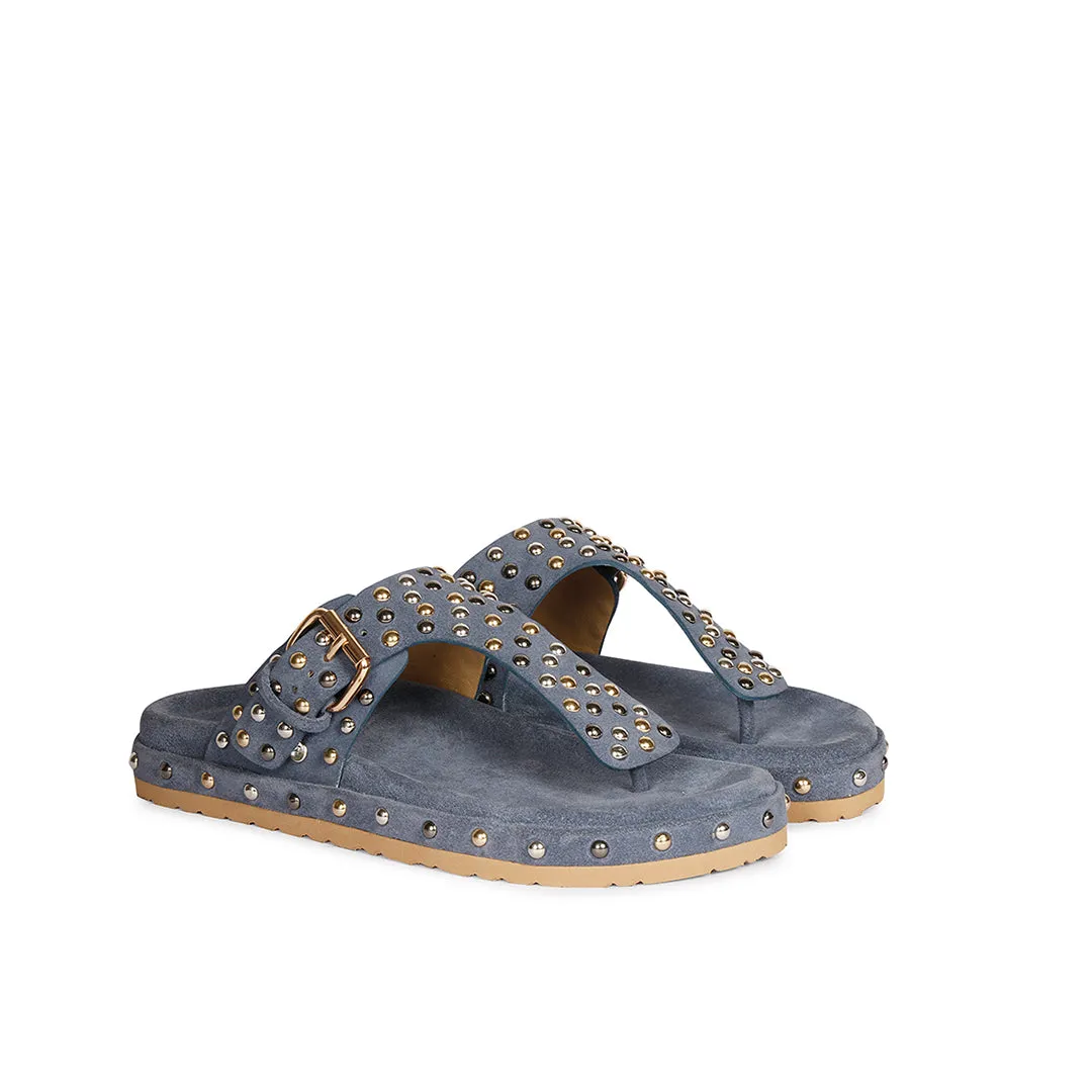 Boston Studded Buckle Denim Leather Sandal