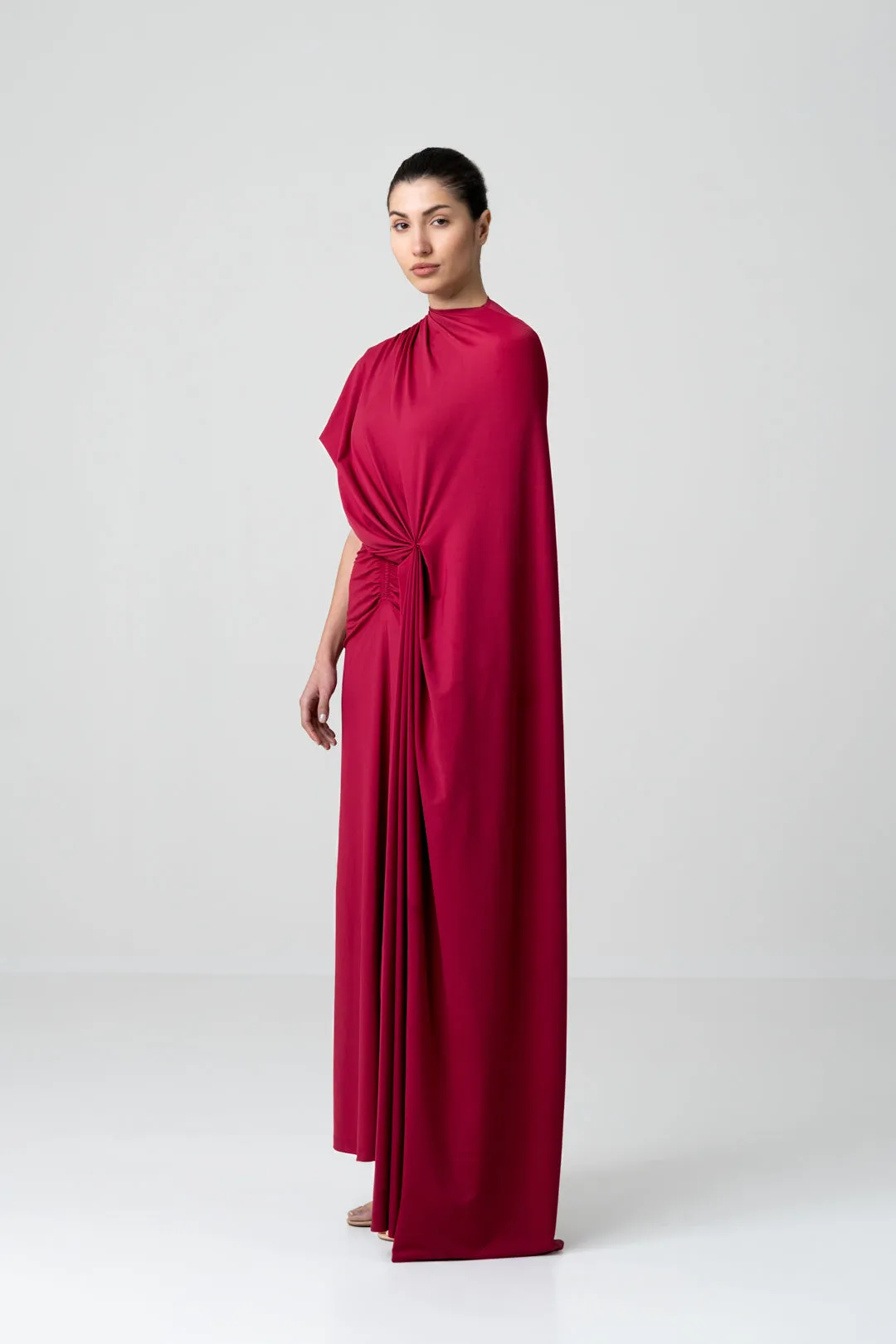 BRIGHT BERRY BODYCON DRESS WITH DRAPED SHAWL