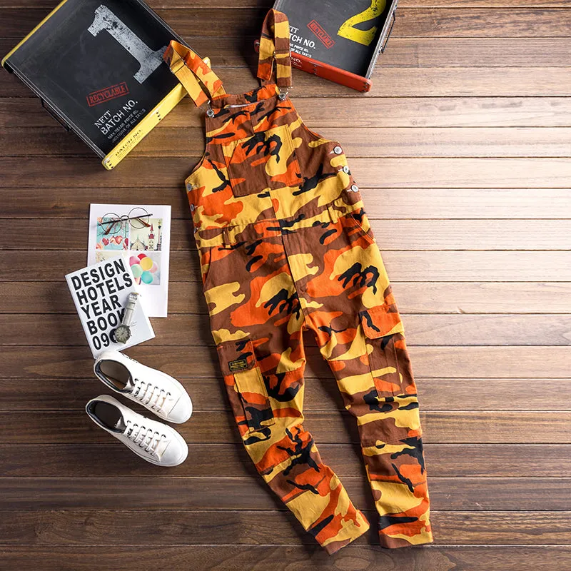 Bright Casual Camouflage Multi Pockets Men Overall Pants