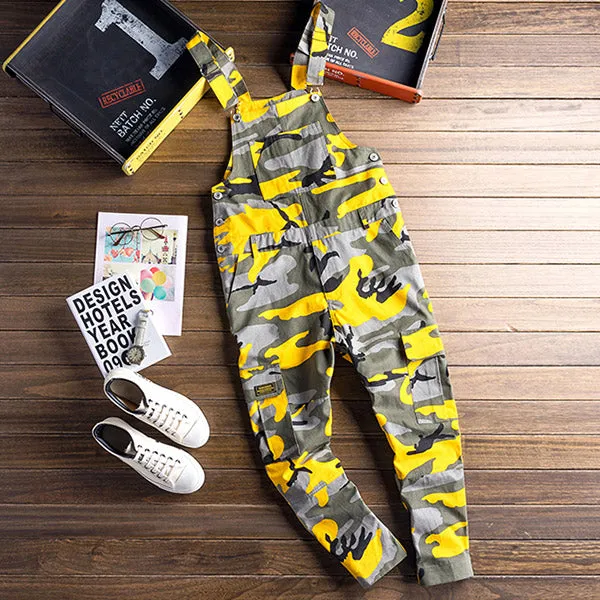 Bright Casual Camouflage Multi Pockets Men Overall Pants