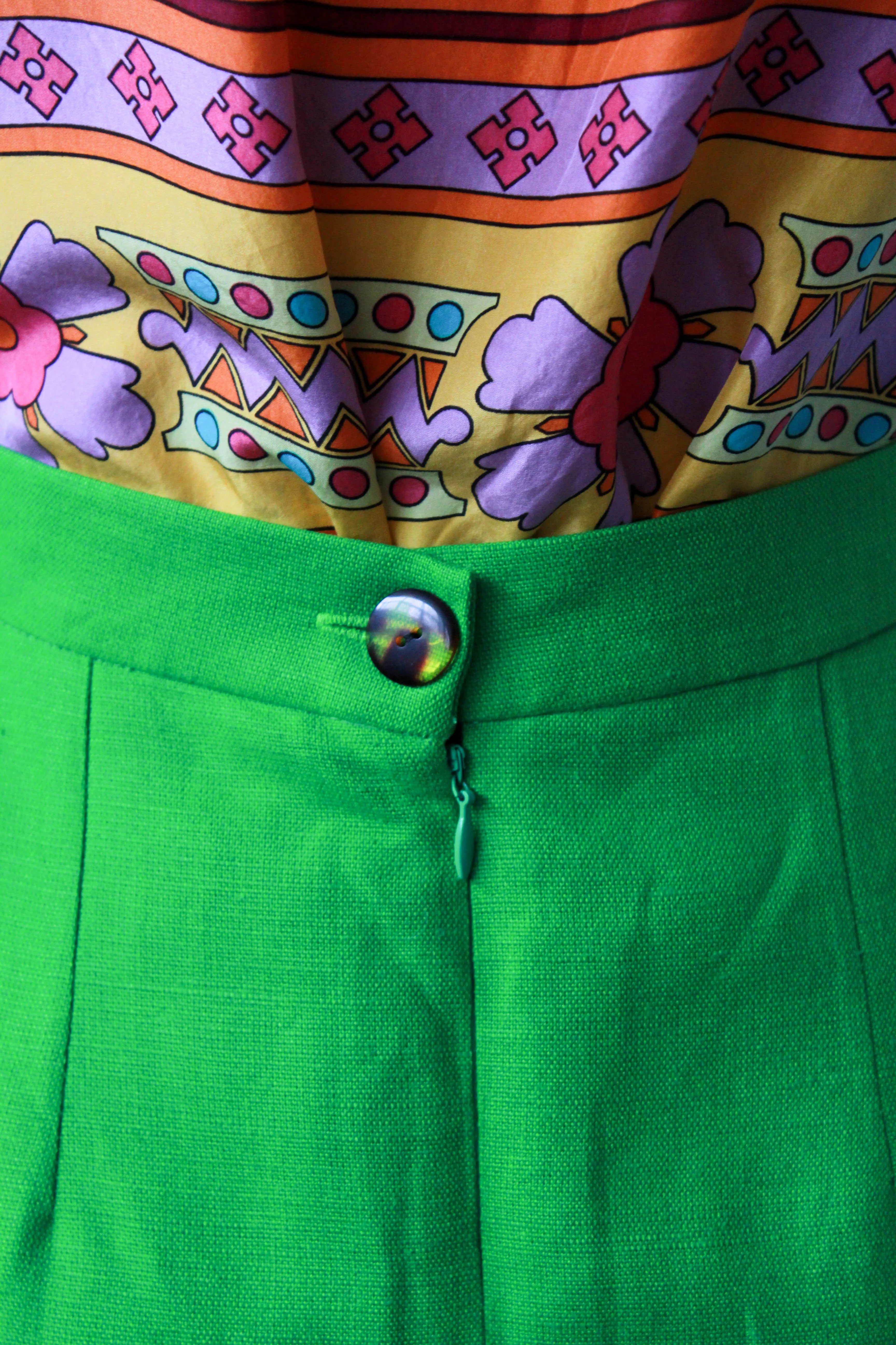 Bright Grass Green Pencil Skirt, Waist 28"