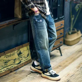 Broken Hole Jeans Loose Tapered Casual Pants P0471