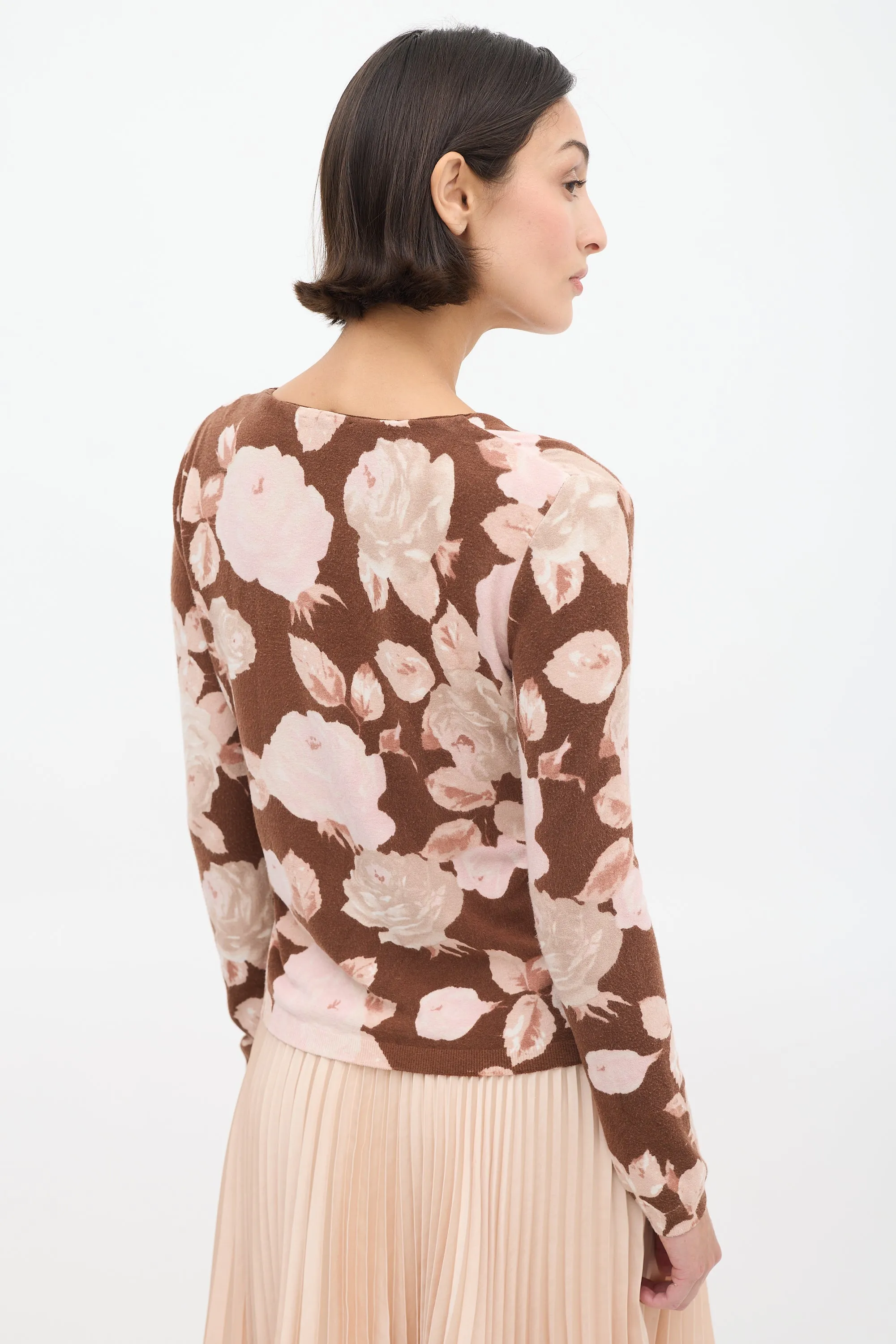 Brown & Pink Floral & Faux Fur Cardigan