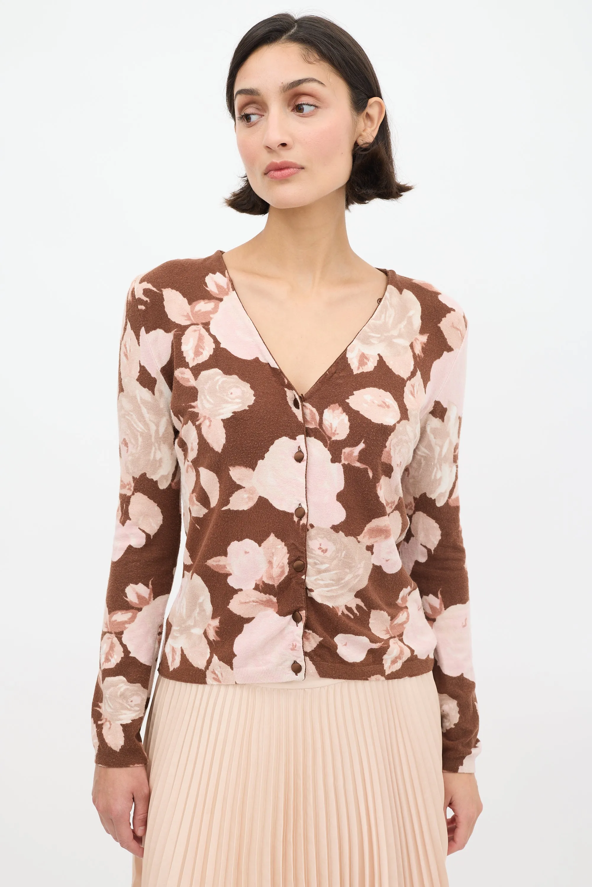 Brown & Pink Floral & Faux Fur Cardigan