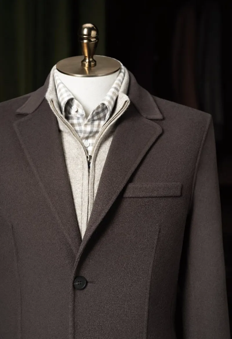 Brown Wool and Cashmere Single Breasted Overcoat Style No DBU9036